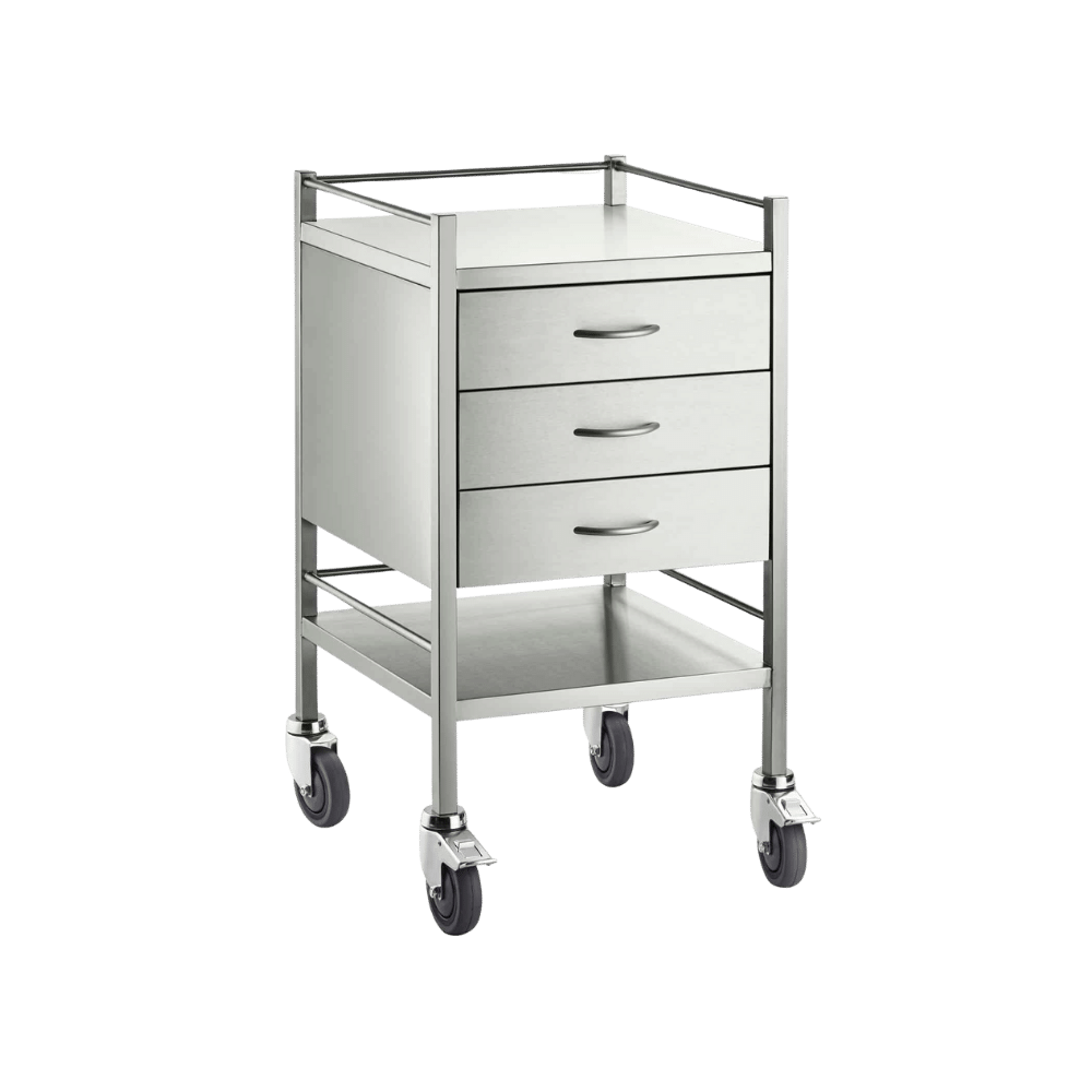 Dressing / Instrument trolley - 3 Drawer Stainless Steel. canway medical equipment Dubai uae